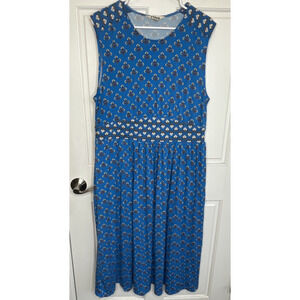 Boden Women's Thea Sleeveless Midi Dress Sz 16/18 Stretch Boho Twin Print Preppy